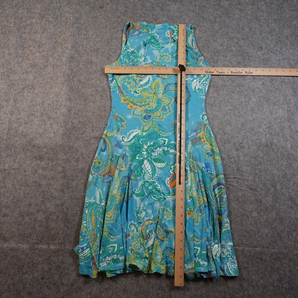 Ralph Lauren Dress Womens Medium Knee Length Paisley Square Neck Blue ALine - Picture 7 of 10